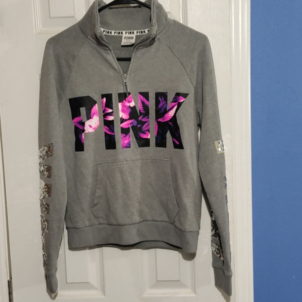 PINK sweatshirt gray with floral logo